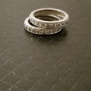 925 Sterling Silver Platinum Plated CZ Channel Ring Set